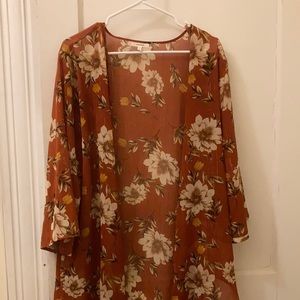 Orange sheer floral kimono